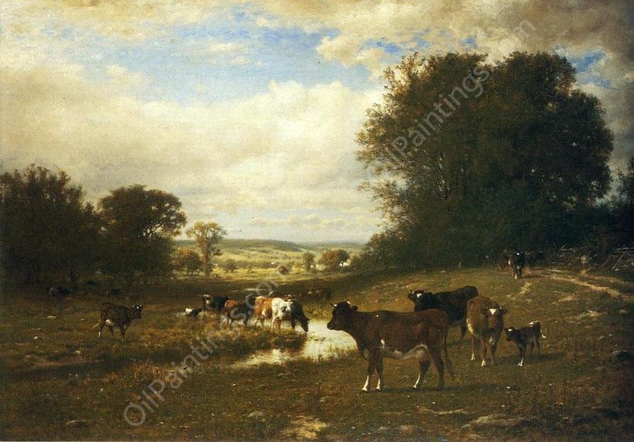 Cattle Grazing by James Mcdougal Hart - Hand-Painted Oil Painting Reproduction
