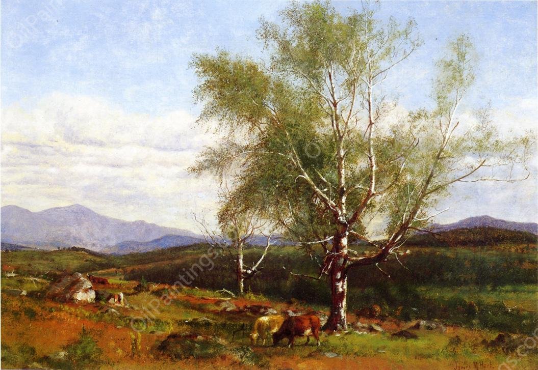 Cows Grazing in a Valley by James Mcdougal Hart - Hand-Painted Oil Painting Reproduction