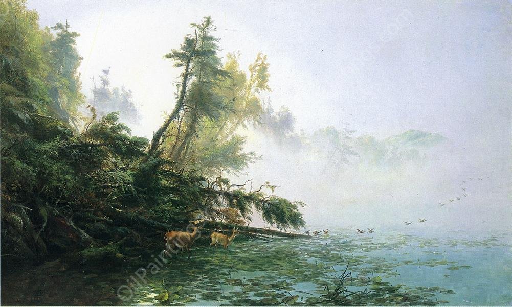 Misty Morning on Racket Lake by James Mcdougal Hart - Hand-Painted Oil Painting Reproduction
