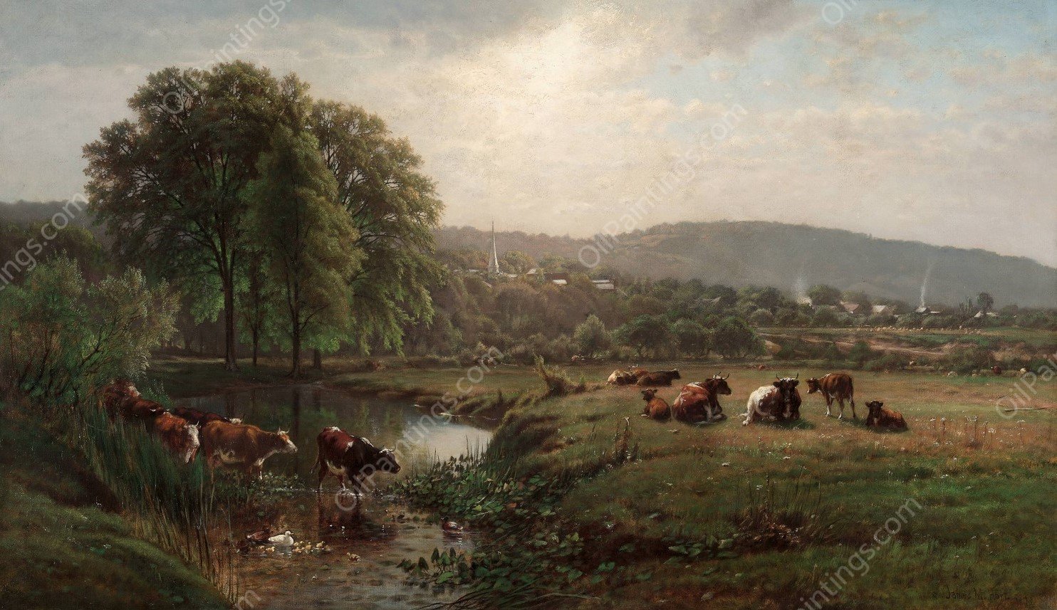 Morning in New England  by James Mcdougal Hart - Hand-Painted Oil Painting Reproduction