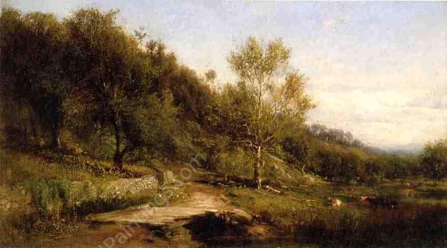 Path by a River by James Mcdougal Hart - Hand-Painted Oil Painting Reproduction