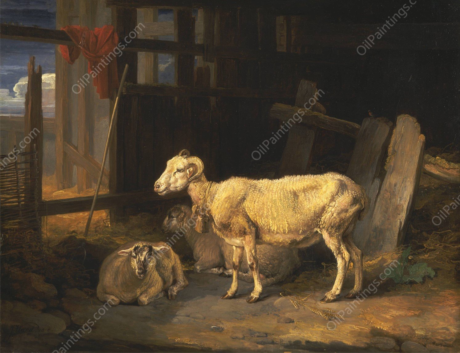 Heath Ewe and Lambs  by James Ward - Hand-Painted Oil Painting Reproduction