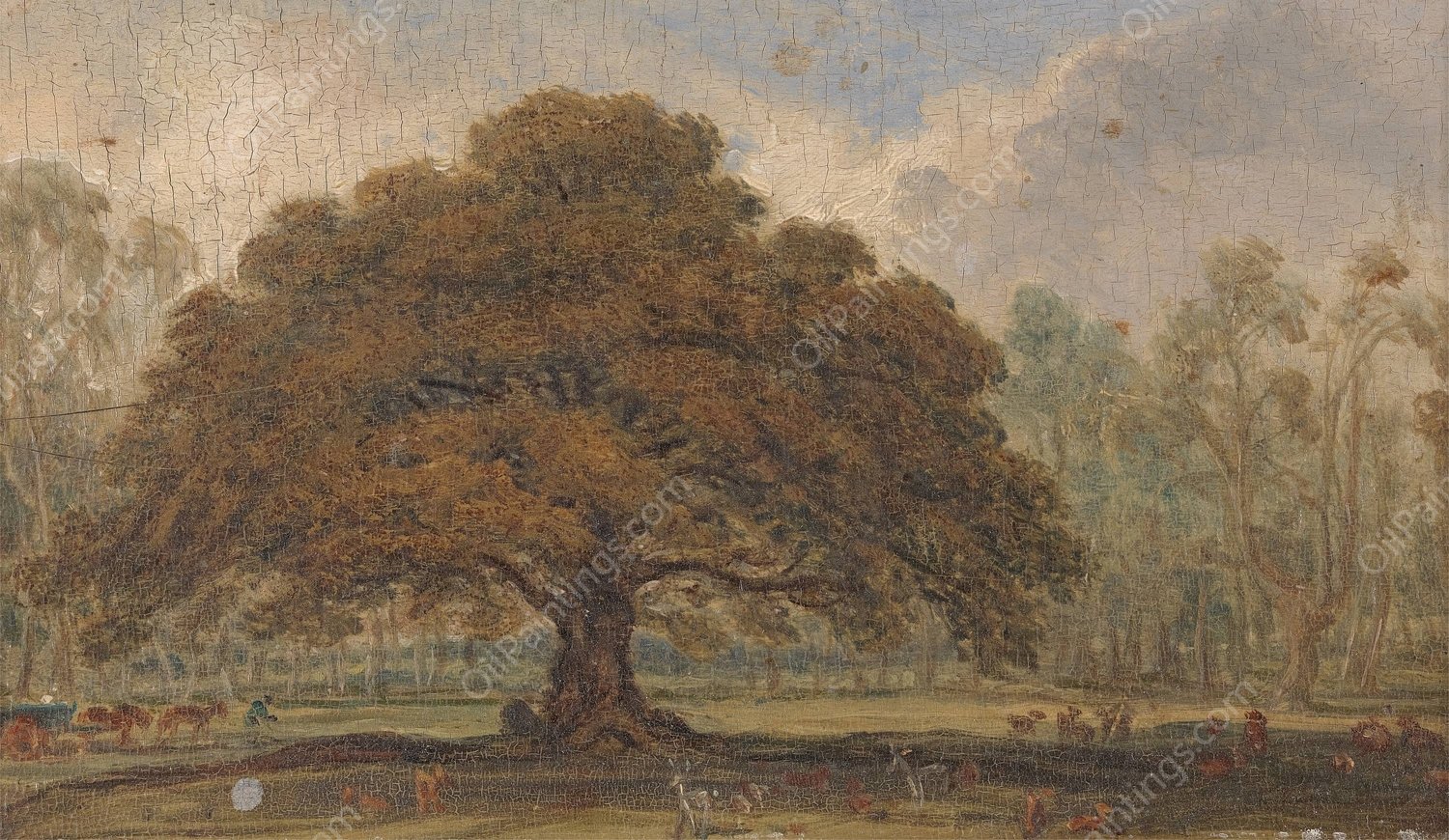 Landscape with Deer under 'The Beggar's Oak', Dagot's Park  by James Ward - Hand-Painted Oil Painting Reproduction