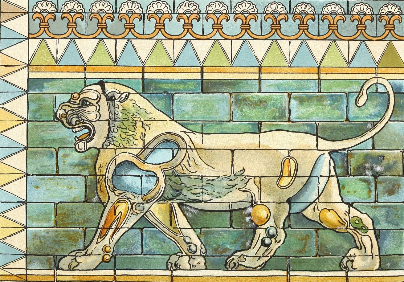 Portion of the Lions Frieze ffrom the Ancient Persian Palace at Susa  by James Ward - Hand-Painted Oil Painting Reproduction