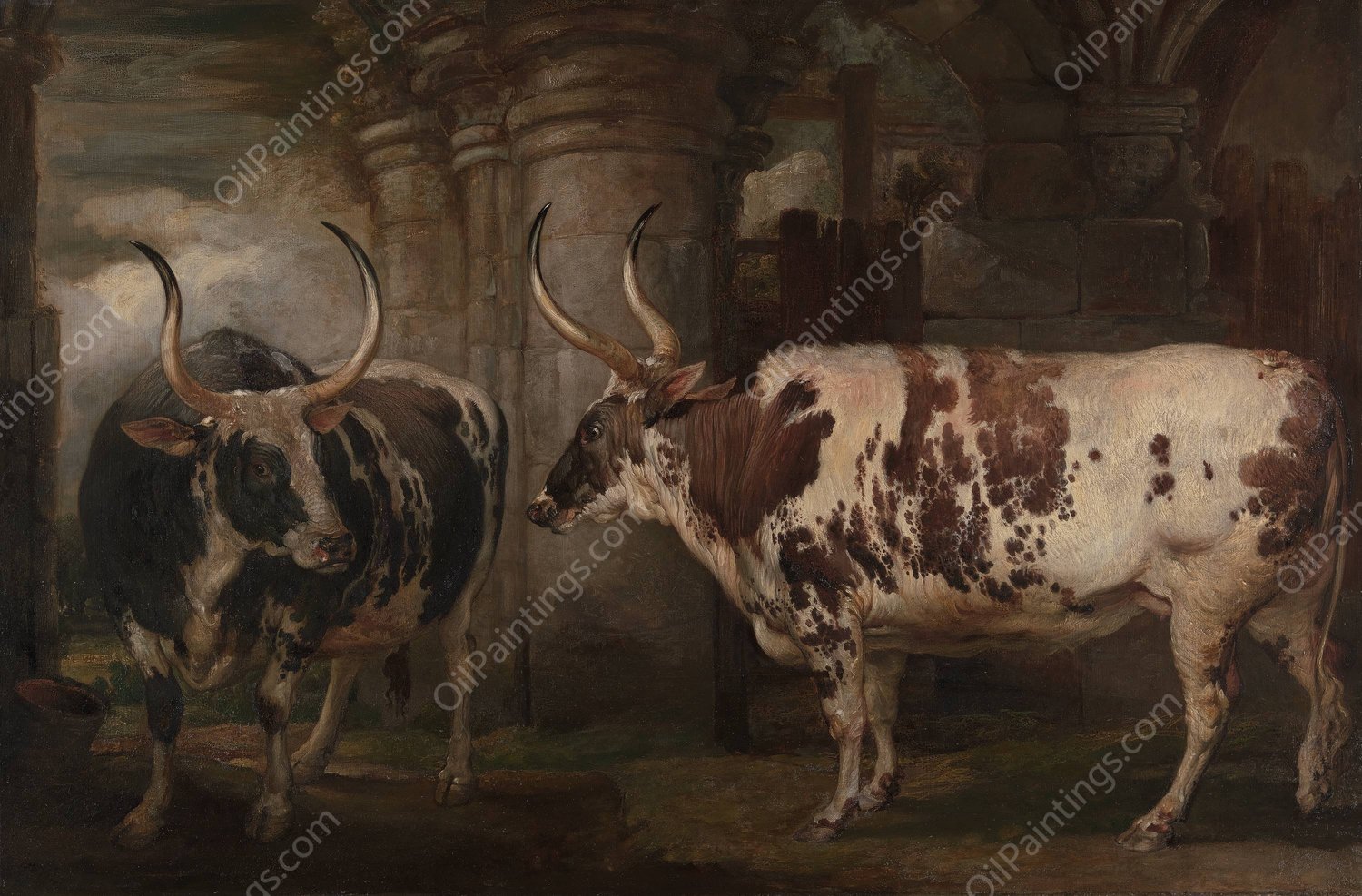 Portraits of Two Extraordinary Oxen, the Property of the Earl of Powis  by James Ward - Hand-Painted Oil Painting Reproduction