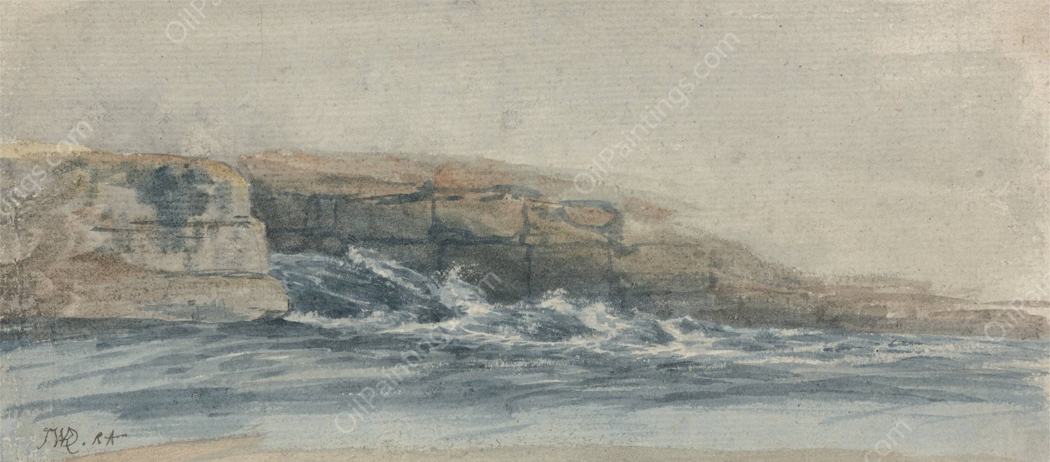 Sea Breaking on Stony Cliffs at Left by James Ward - Hand-Painted Oil Painting Reproduction