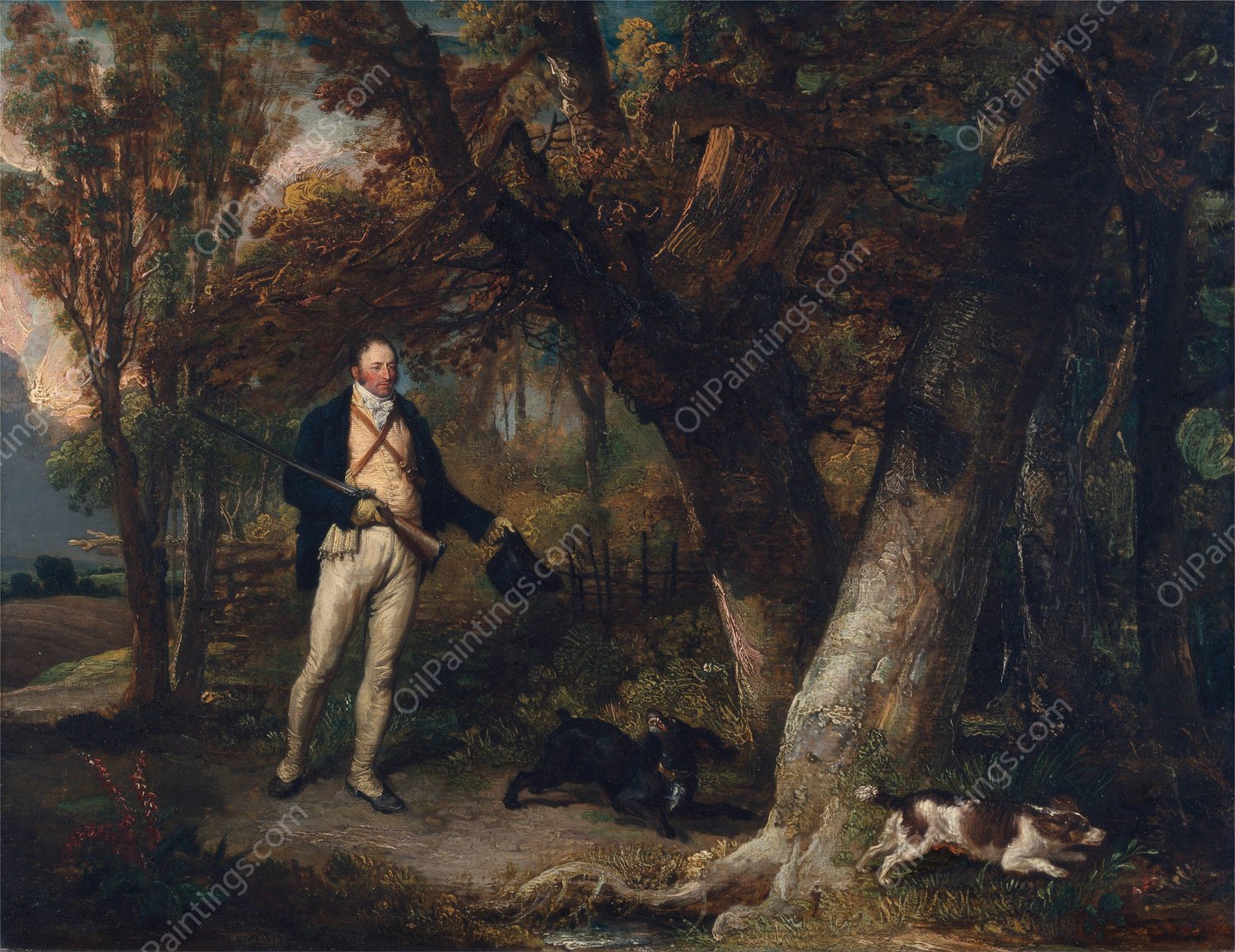 The Reverend Thomas Levett and favourite dogs, cock-shooting  by James Ward - Hand-Painted Oil Painting Reproduction