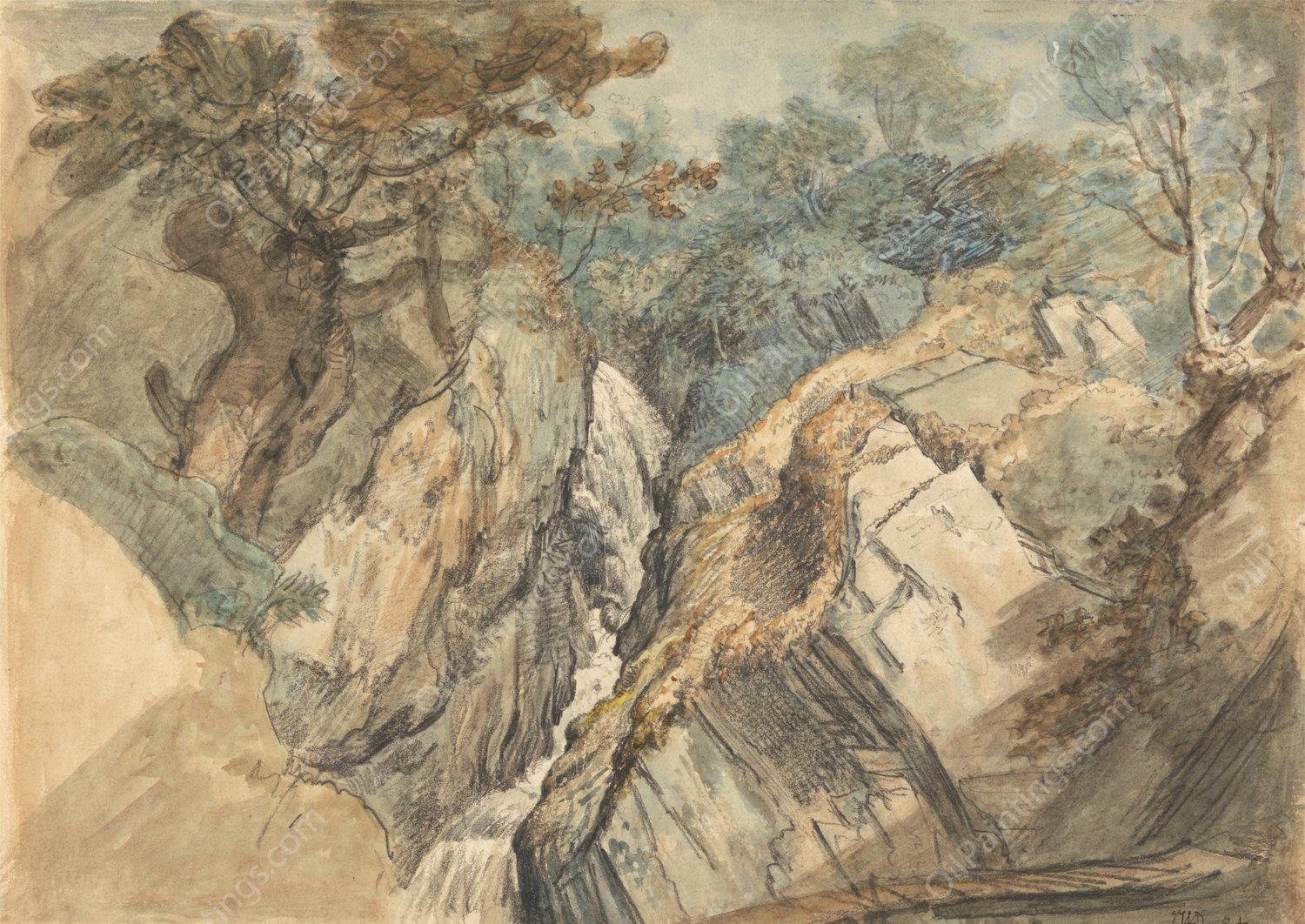 Waterfall, North Wales by James Ward - Hand-Painted Oil Painting Reproduction