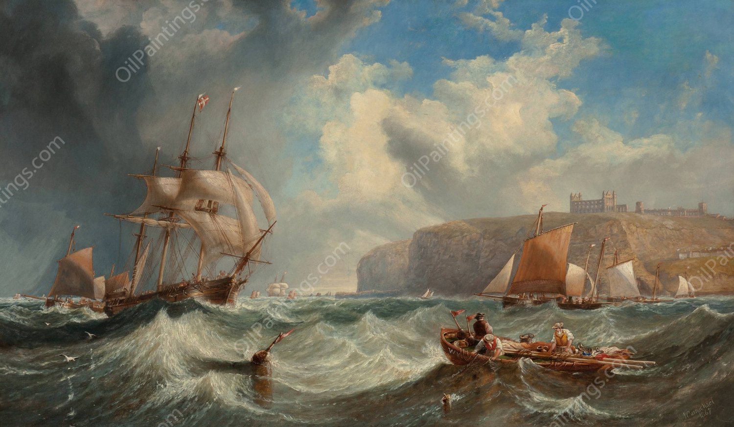 Passing the harbour buoy, Whitby  by James Wilson Carmichael - Hand-Painted Oil Painting Reproduction