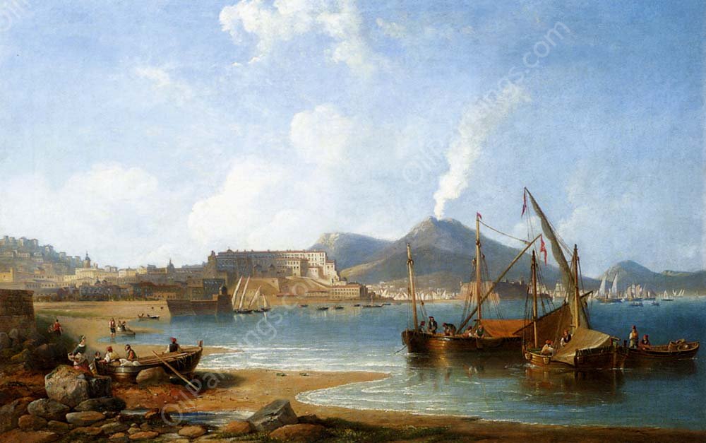 The Bay of Naples With Vesuvius Beyond by James Wilson Carmichael - Hand-Painted Oil Painting Reproduction
