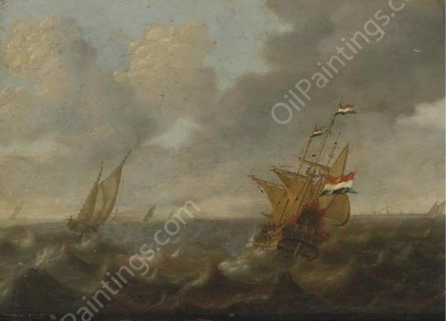 Dutch Ships on a Rough Sea by Jan Abrahamsz. Beerstraten - Hand-Painted Oil Painting Reproduction