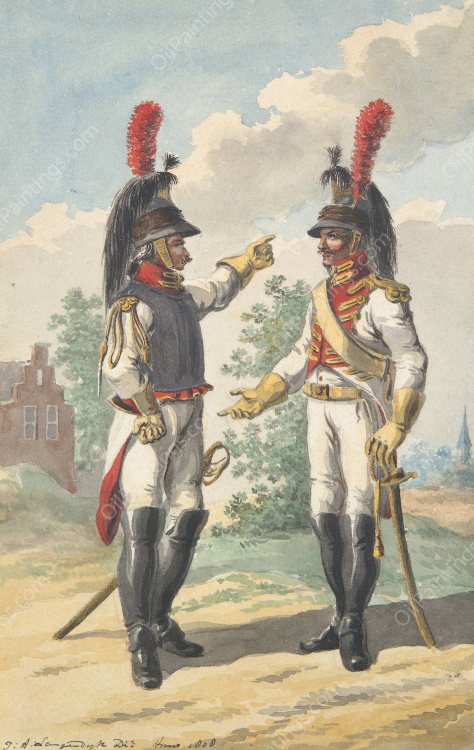 Two Cuirassiers of the Dutch Royal Horse Guard  by Jan Antony Langendijk - Hand-Painted Oil Painting Reproduction
