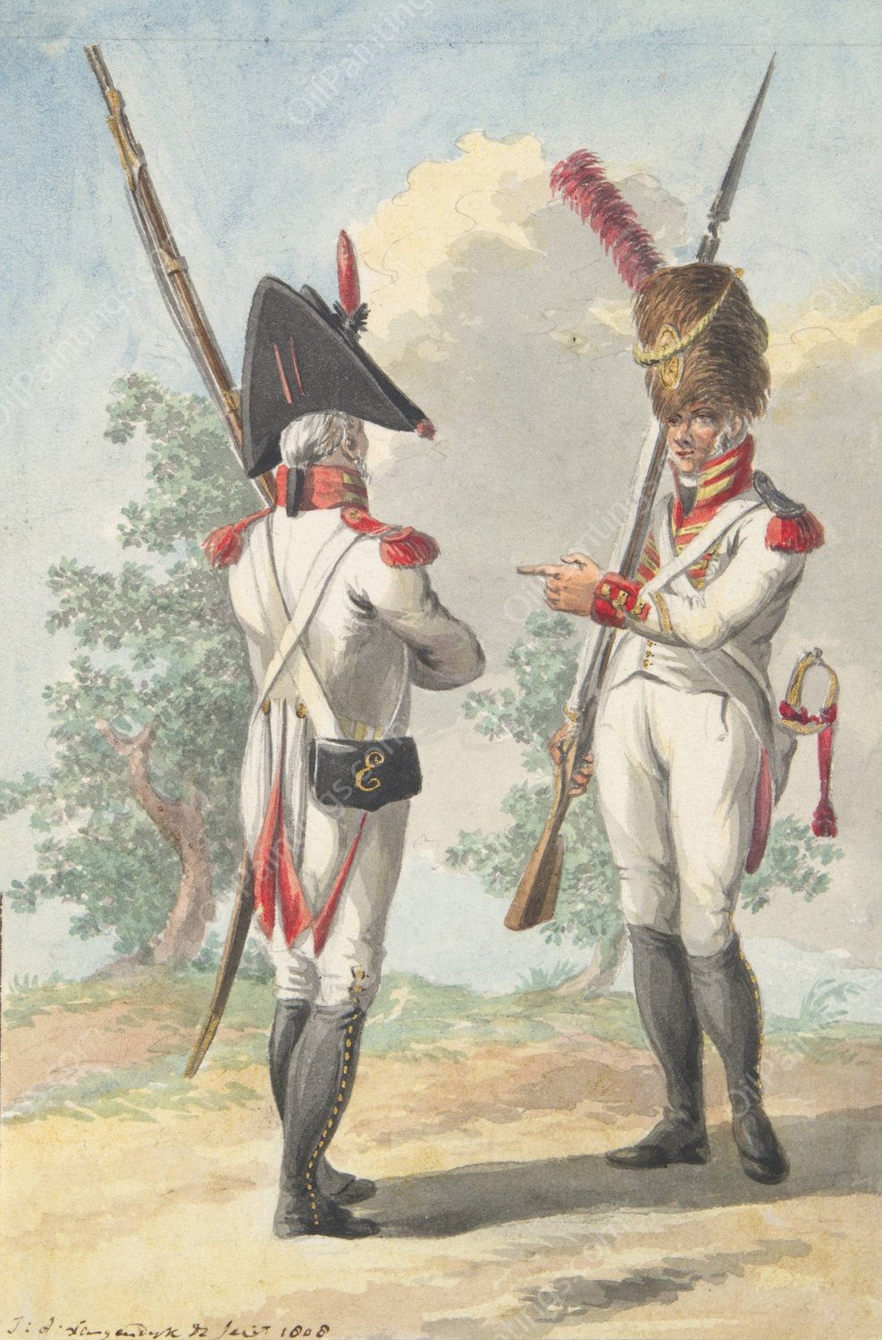 Two Soldiers of the Dutch Royal Grenadier Guard  by Jan Antony Langendijk - Hand-Painted Oil Painting Reproduction