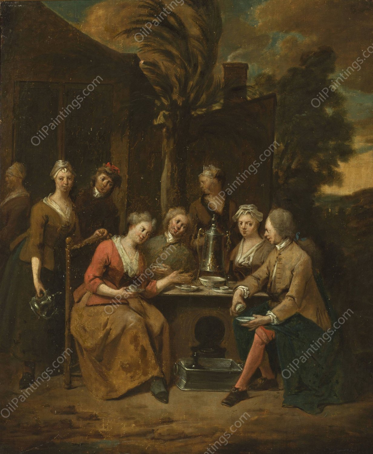 Company at the table by Jan Baptist Lambrechts - Hand-Painted Oil Painting Reproduction