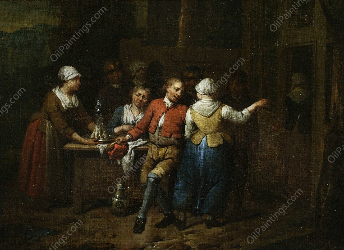 Dancing in front of a tavern  by Jan Baptist Lambrechts - Hand-Painted Oil Painting Reproduction