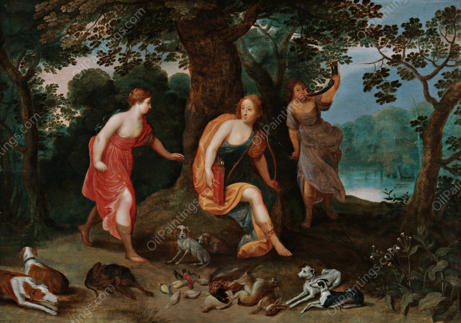 Diana And Her Nymphs Surrounded By The Spoils Of The Hunt by Jan Breughel The Younger - Hand-Painted Oil Painting Reproduction