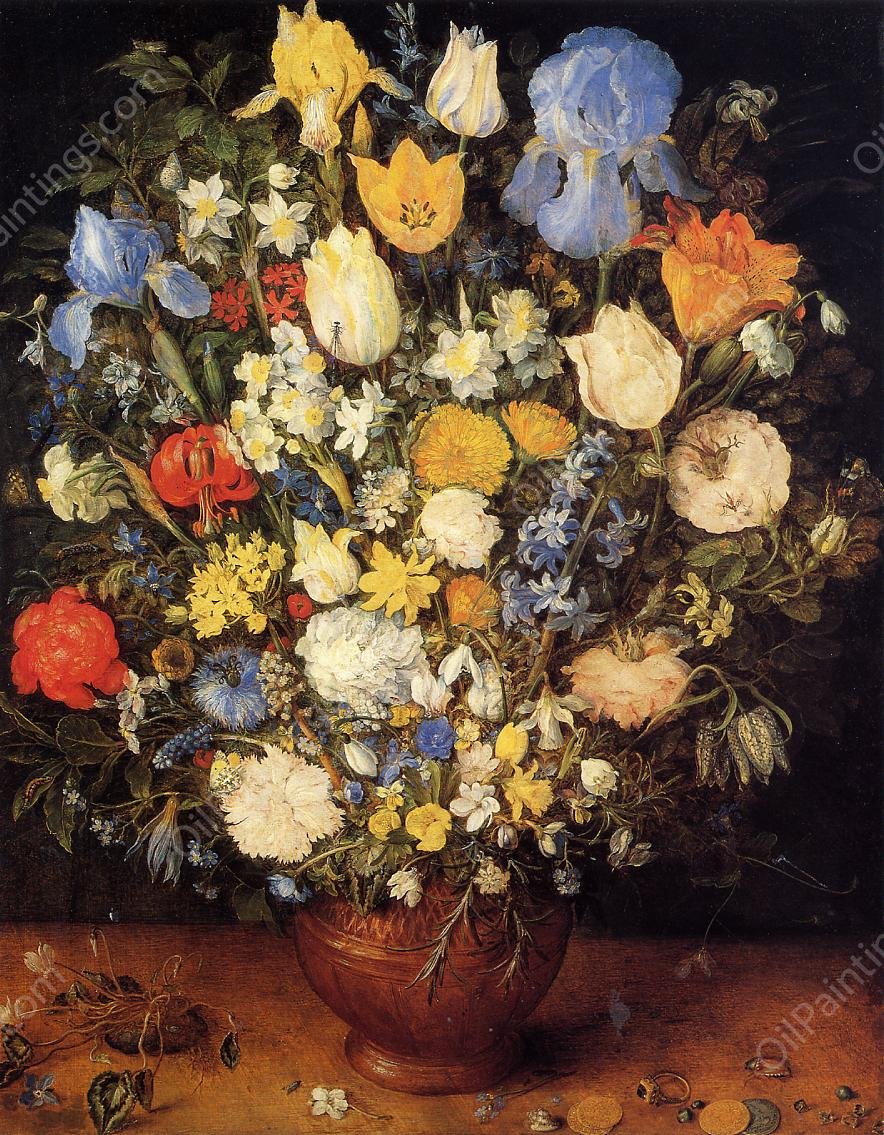 Bouquet of Flowers in a Ceramic Vase by Jan Bruegel The Elder - Hand-Painted Oil Painting Reproduction
