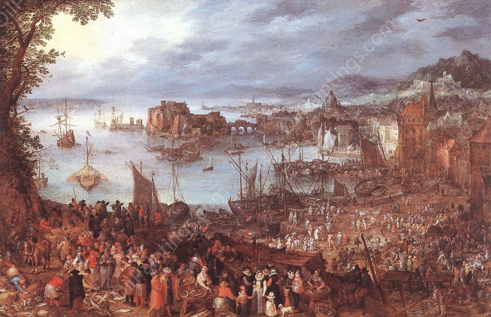 Great Fish-Market by Jan Bruegel The Elder - Hand-Painted Oil Painting Reproduction