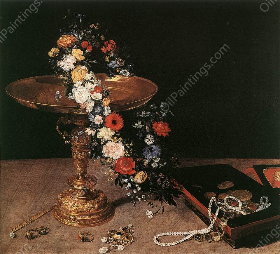 Still-Life with Garland of Flowers and Golden Tazza by Jan Bruegel The Elder - Hand-Painted Oil Painting Reproduction