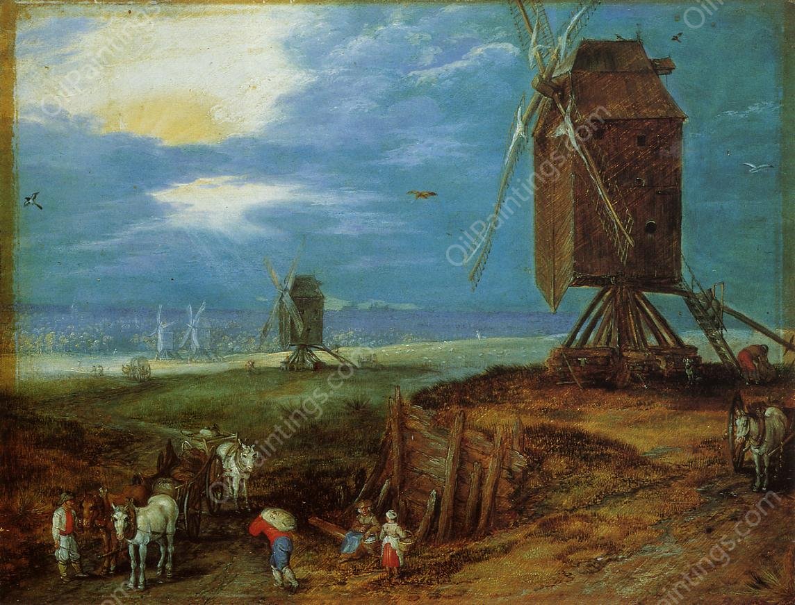 Windmills by Jan Bruegel The Elder - Hand-Painted Oil Painting Reproduction
