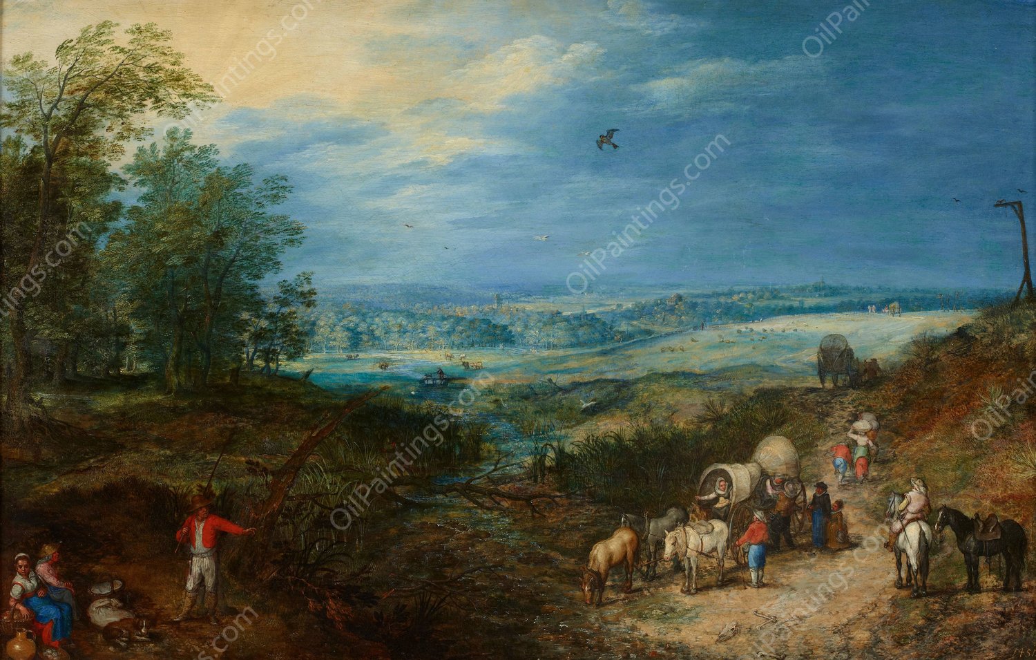 Landscape with Peasants  by Jan Brueghel The Elder - Hand-Painted Oil Painting Reproduction