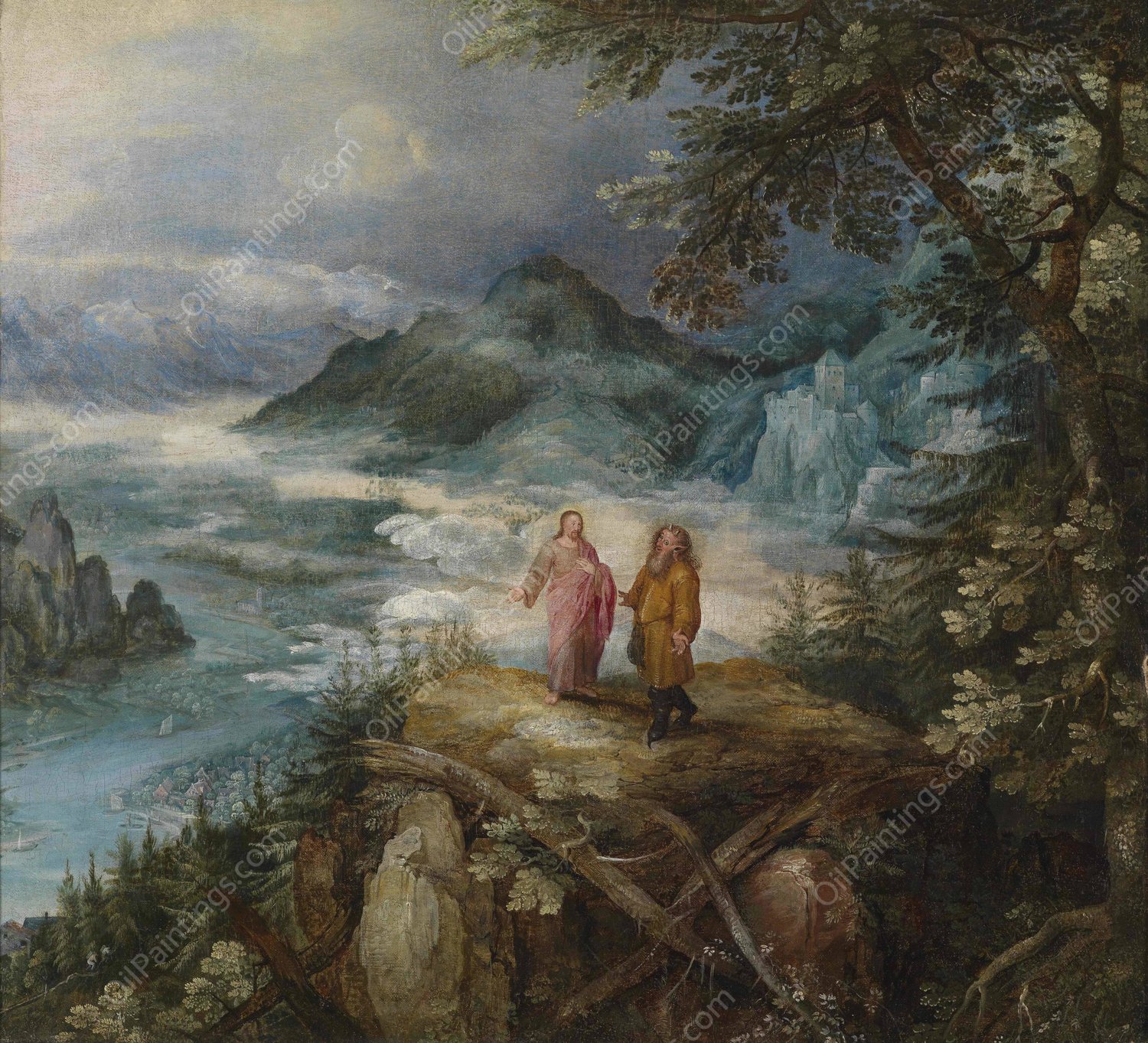 Mountain Landscape With The Temptation Of Christ by Jan Brueghel The Elder - Hand-Painted Oil Painting Reproduction