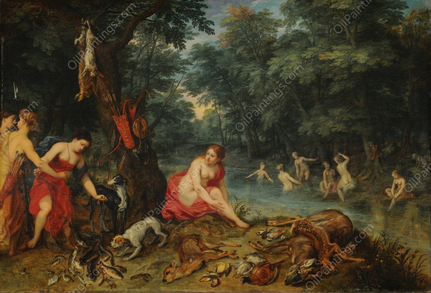 Nymphs bathing  by Jan Brueghel The Elder - Hand-Painted Oil Painting Reproduction