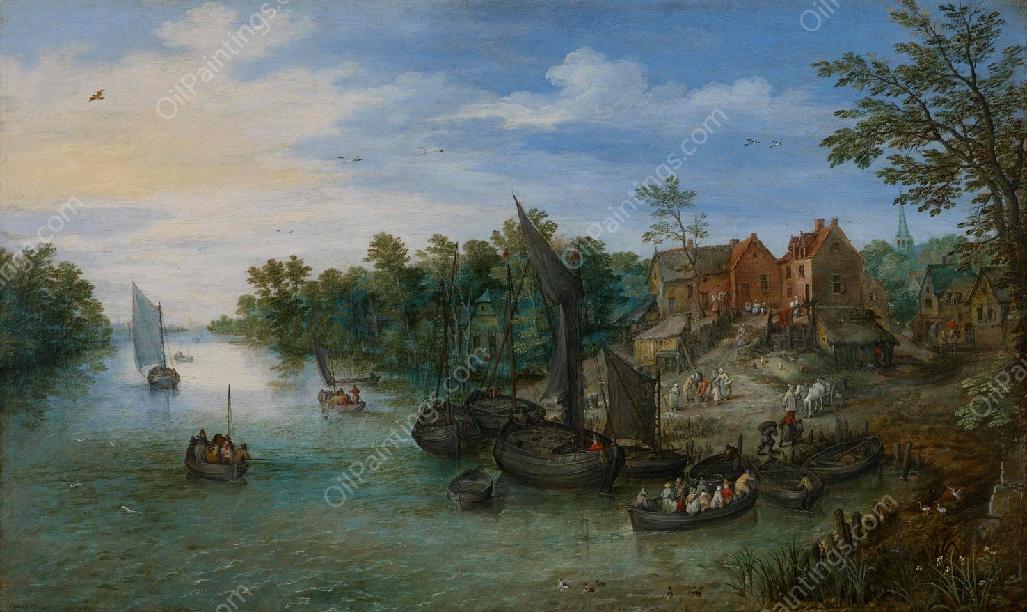 River Landscape  by Jan Brueghel The Elder - Hand-Painted Oil Painting Reproduction