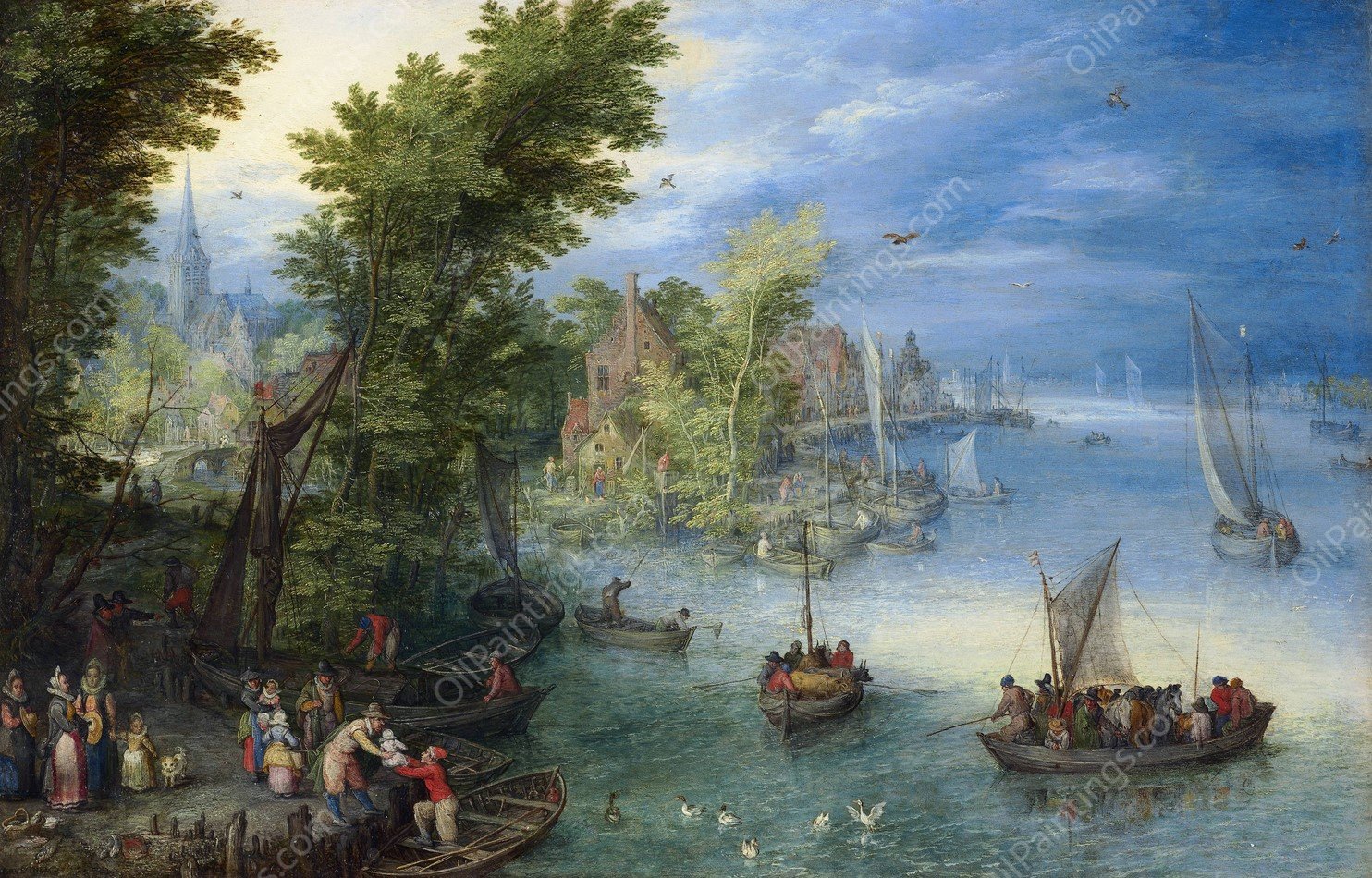 River Landscape  by Jan Brueghel The Elder - Hand-Painted Oil Painting Reproduction