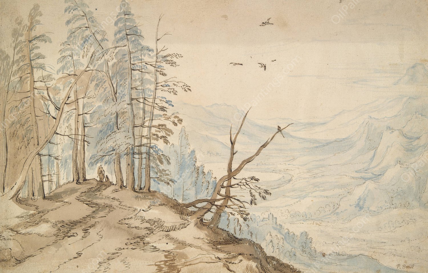 View in a Valley from the Edge of a Mountain Road  by Jan Brueghel The Elder - Hand-Painted Oil Painting Reproduction