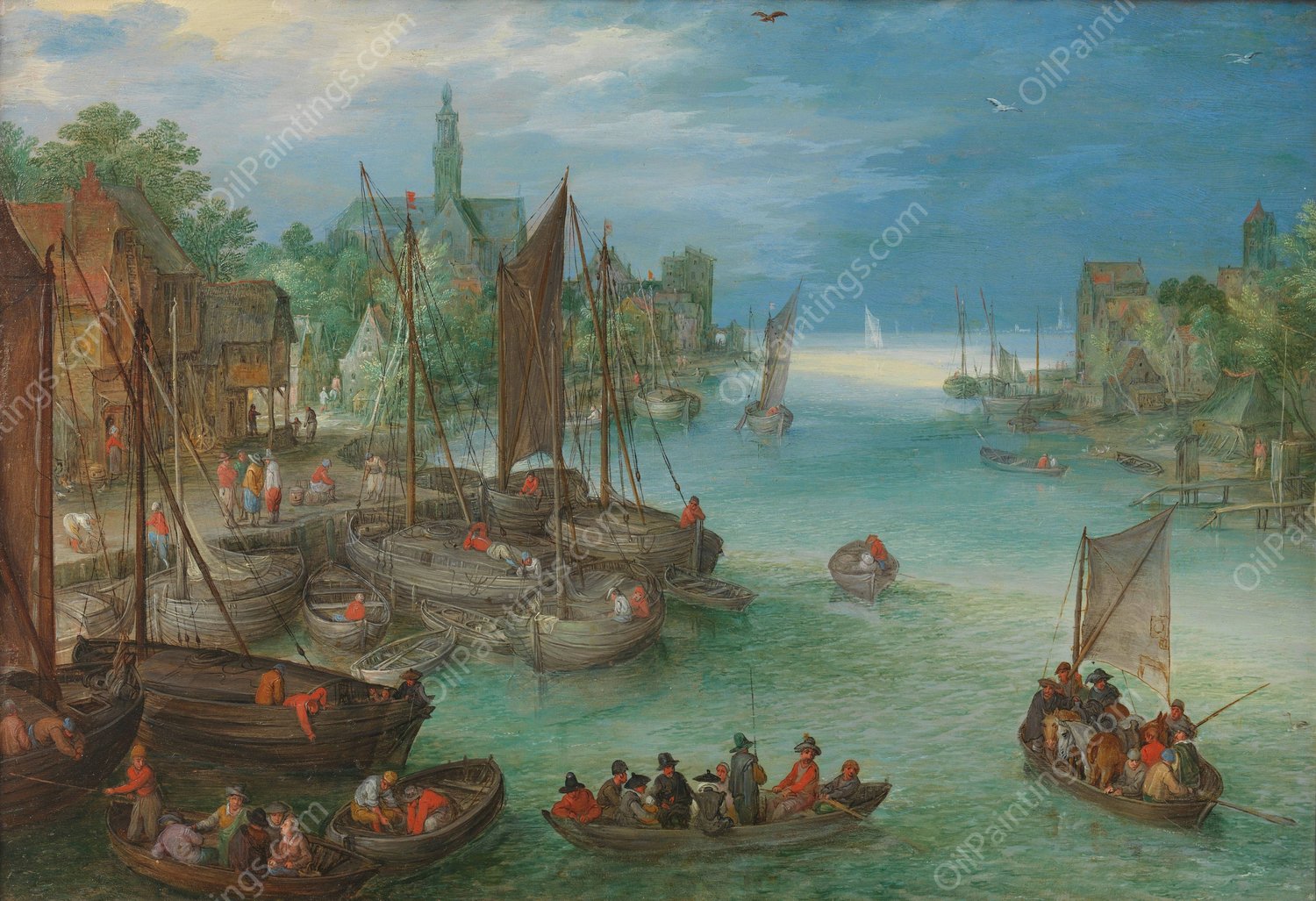 View of a City along a River  by Jan Brueghel The Elder - Hand-Painted Oil Painting Reproduction