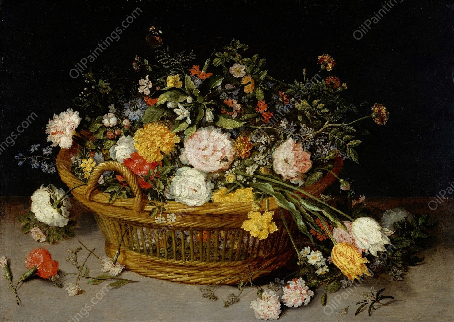 A Basket of Flowers  by Jan Brueghel The Younger - Hand-Painted Oil Painting Reproduction
