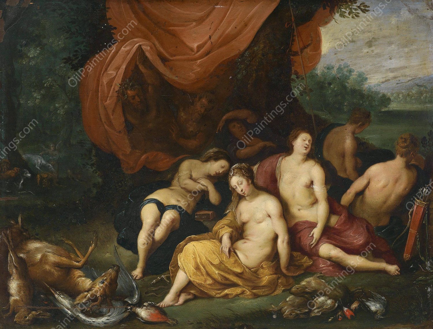 Diana En Haar Nimfen Na De Jacht by Jan Brueghel The Younger - Hand-Painted Oil Painting Reproduction