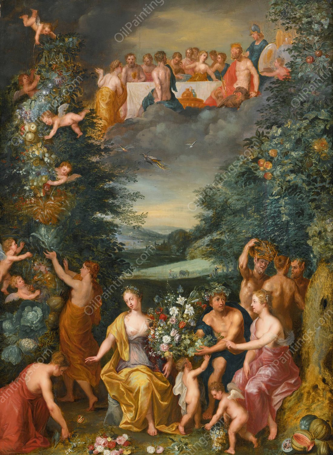 Homage To The Goddess Flora With A Feast Of The Gods by Jan Brueghel The Younger - Hand-Painted Oil Painting Reproduction
