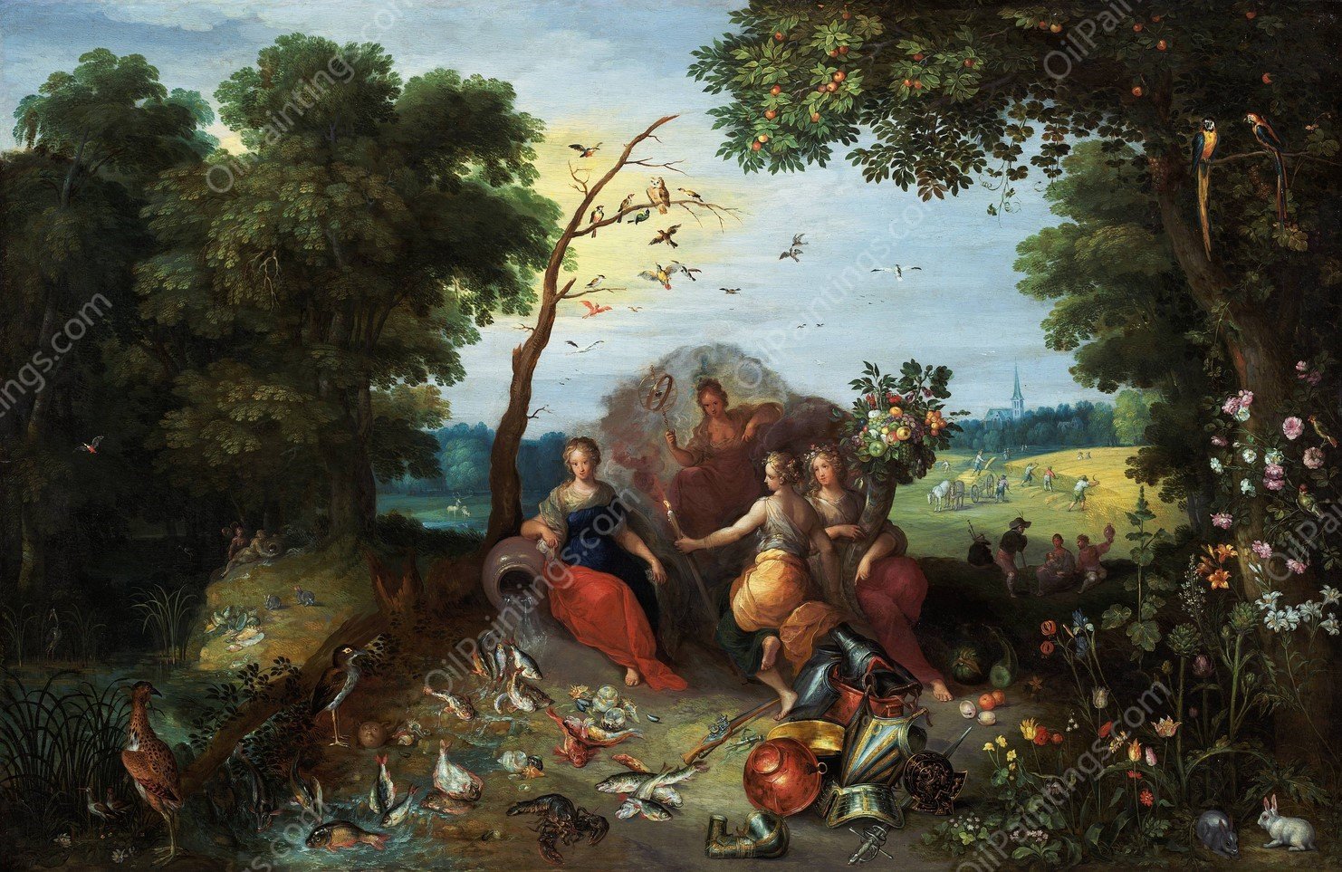 Landscape with Allegories of the Four Elements  by Jan Brueghel The Younger - Hand-Painted Oil Painting Reproduction