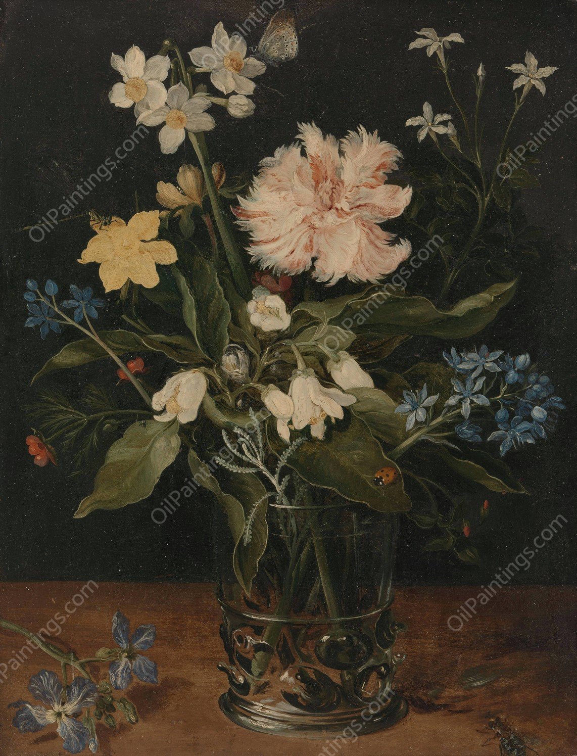 Still Life with Flowers in a Glass  by Jan Brueghel The Younger - Hand-Painted Oil Painting Reproduction