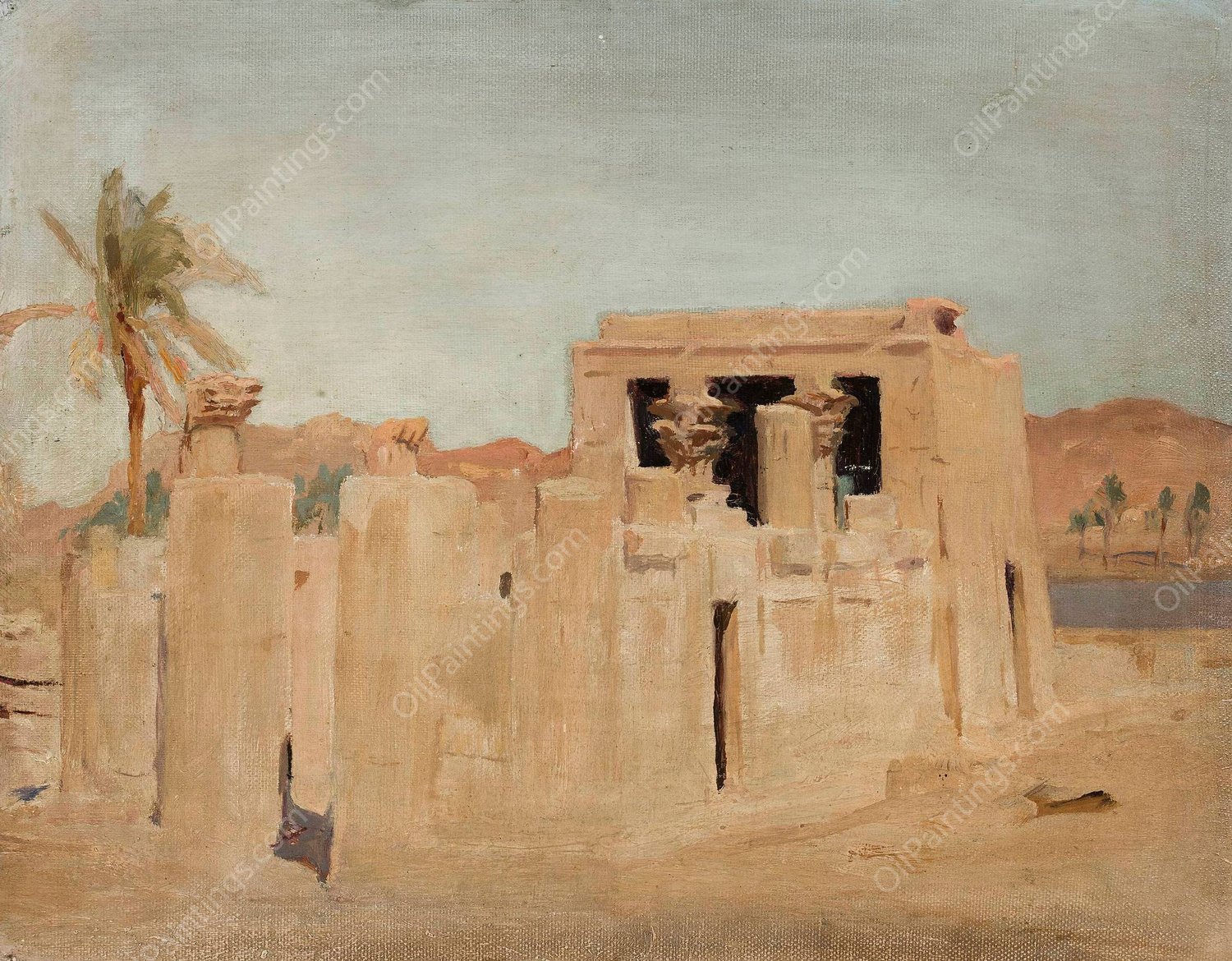 Luxor - bank of the Nile. From the journey to Egypt  by Jan Ciaglinski - Hand-Painted Oil Painting Reproduction