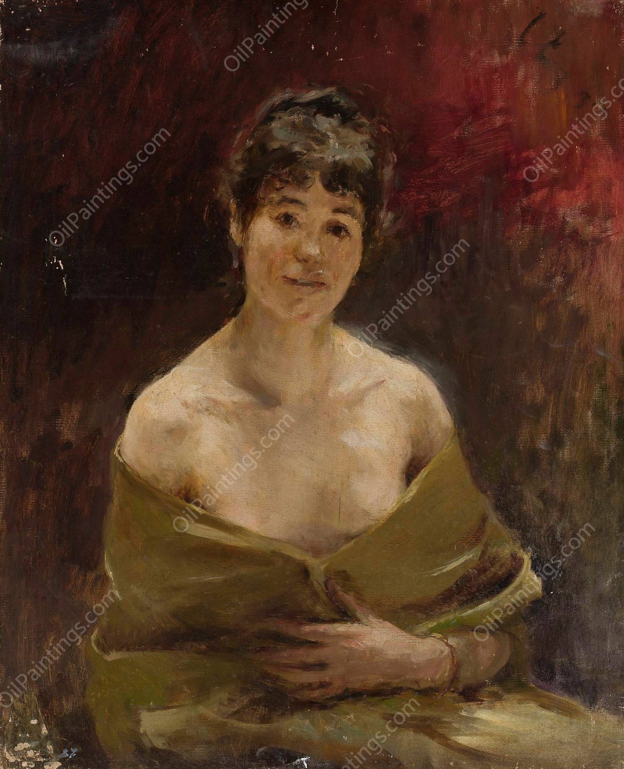 Study of a female model in green drapery  by Jan Ciaglinski - Hand-Painted Oil Painting Reproduction