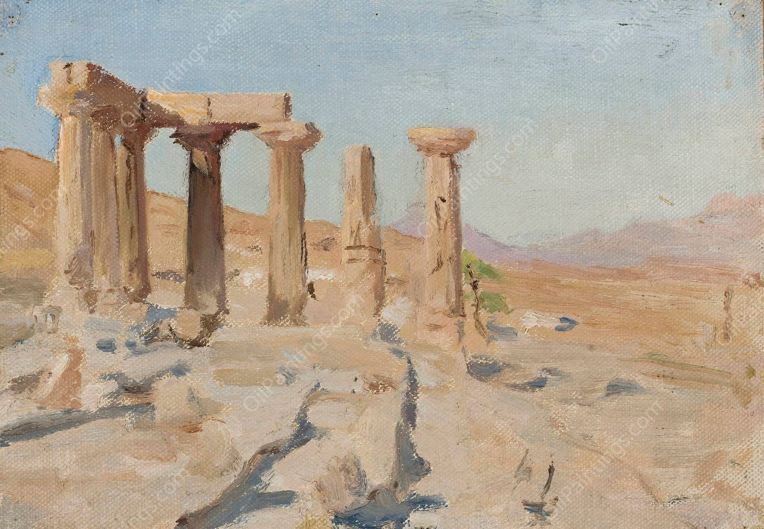 Temple of Apollo and Mount Parnassus in Corinth. From the journey to Greece  by Jan Ciaglinski - Hand-Painted Oil Painting Reproduction