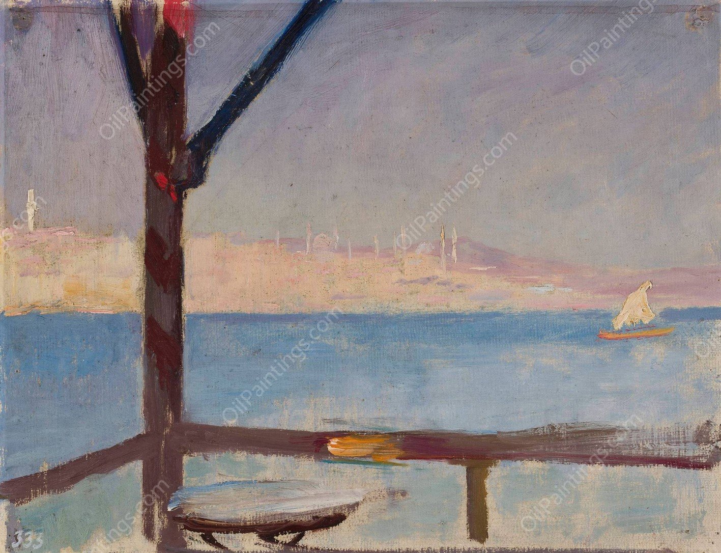 View of Constantinople from the ship. From the journey to Constantinople  by Jan Ciaglinski - Hand-Painted Oil Painting Reproduction