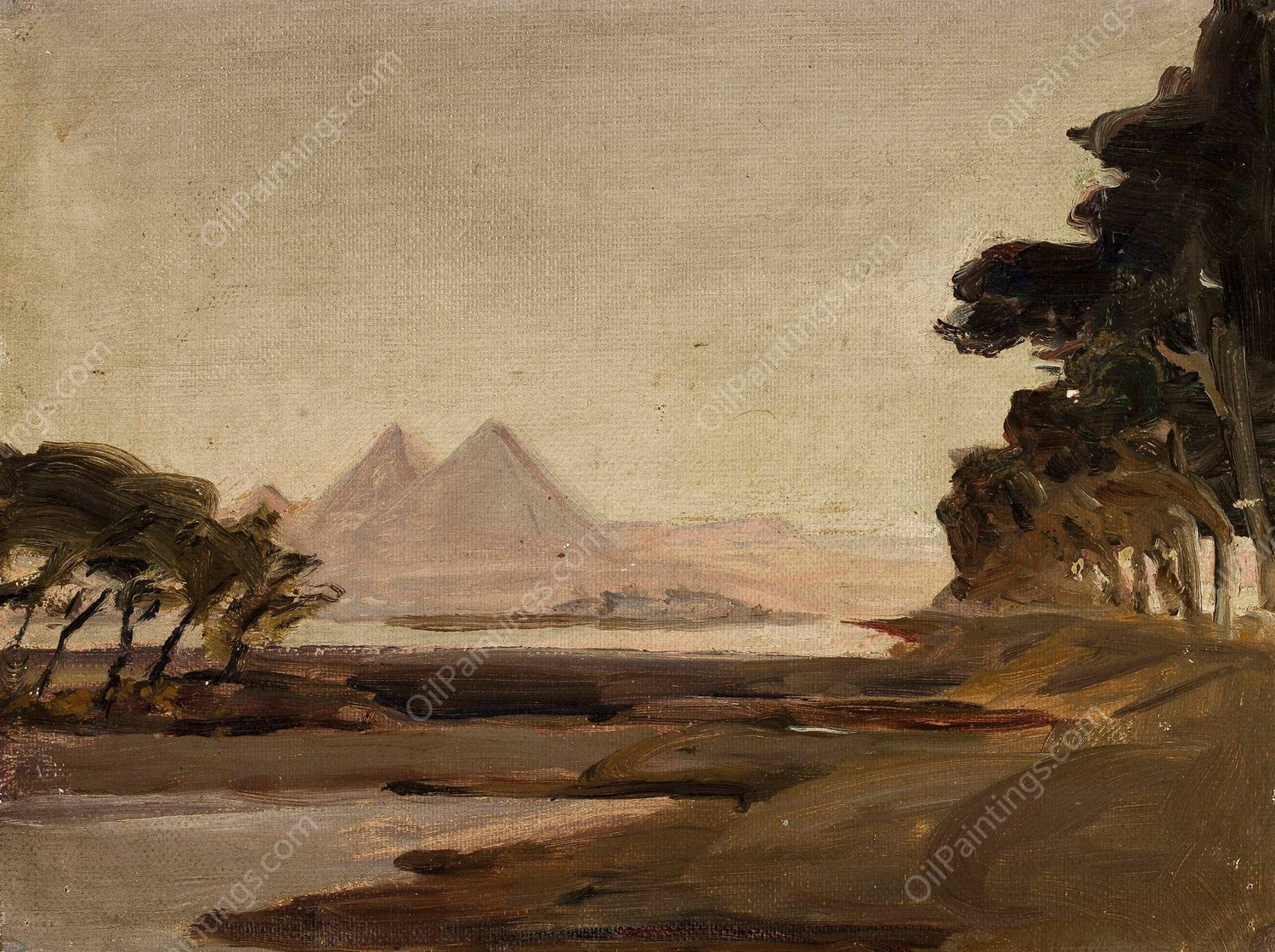 View of the pyramids. From the journey to Egypt  by Jan Ciaglinski - Hand-Painted Oil Painting Reproduction