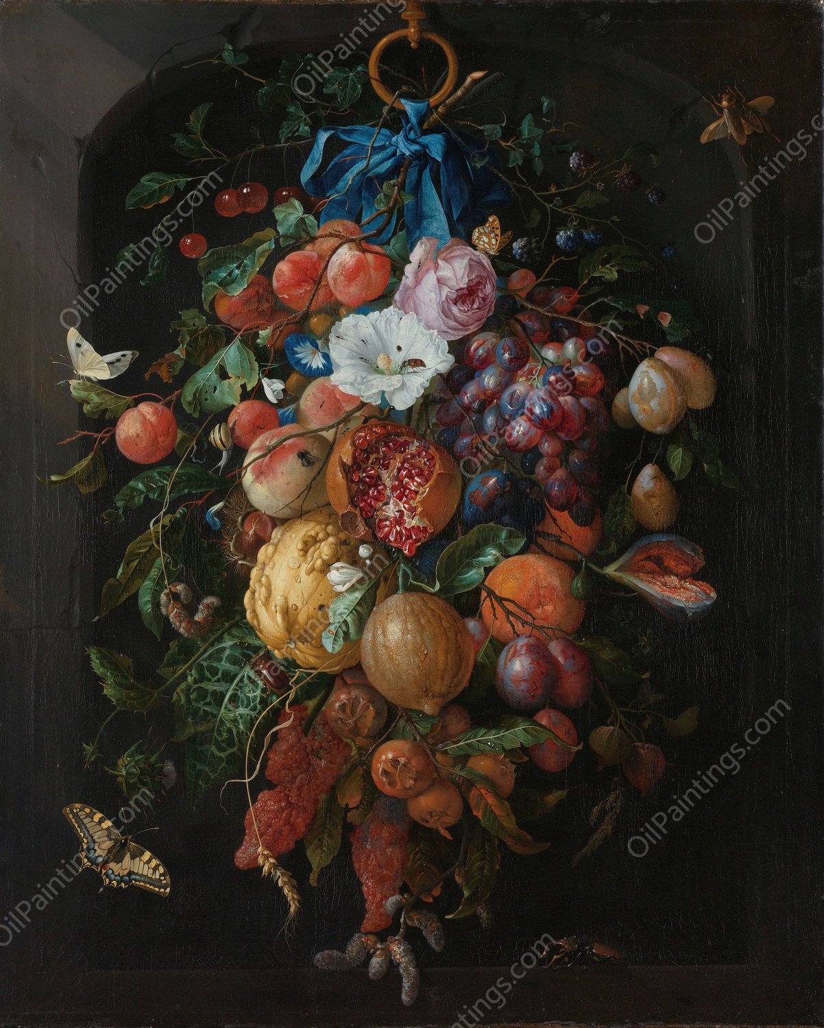 Festoon of Fruit and Flowers  by Jan Davidsz De Heem - Hand-Painted Oil Painting Reproduction