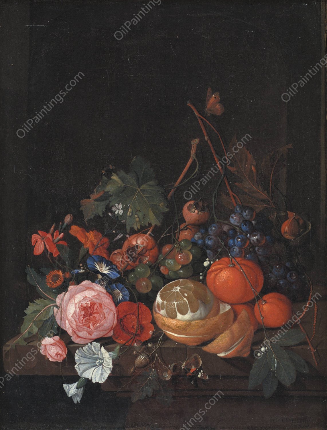 Flowers And Fruit  by Jan Davidsz De Heem - Hand-Painted Oil Painting Reproduction