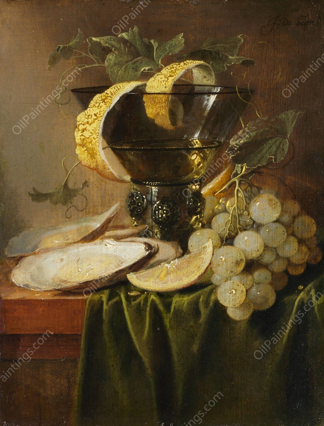 Still Life with a Glass and Oysters  by Jan Davidsz De Heem - Hand-Painted Oil Painting Reproduction