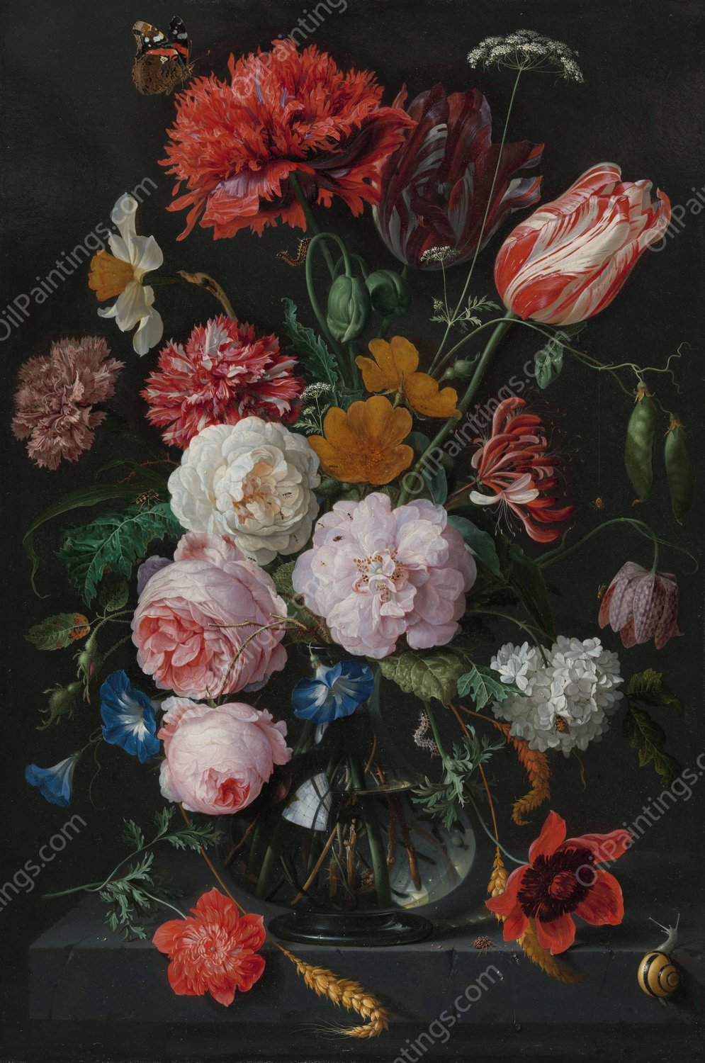 Still Life with Flowers in a Glass Vase  by Jan Davidsz De Heem - Hand-Painted Oil Painting Reproduction