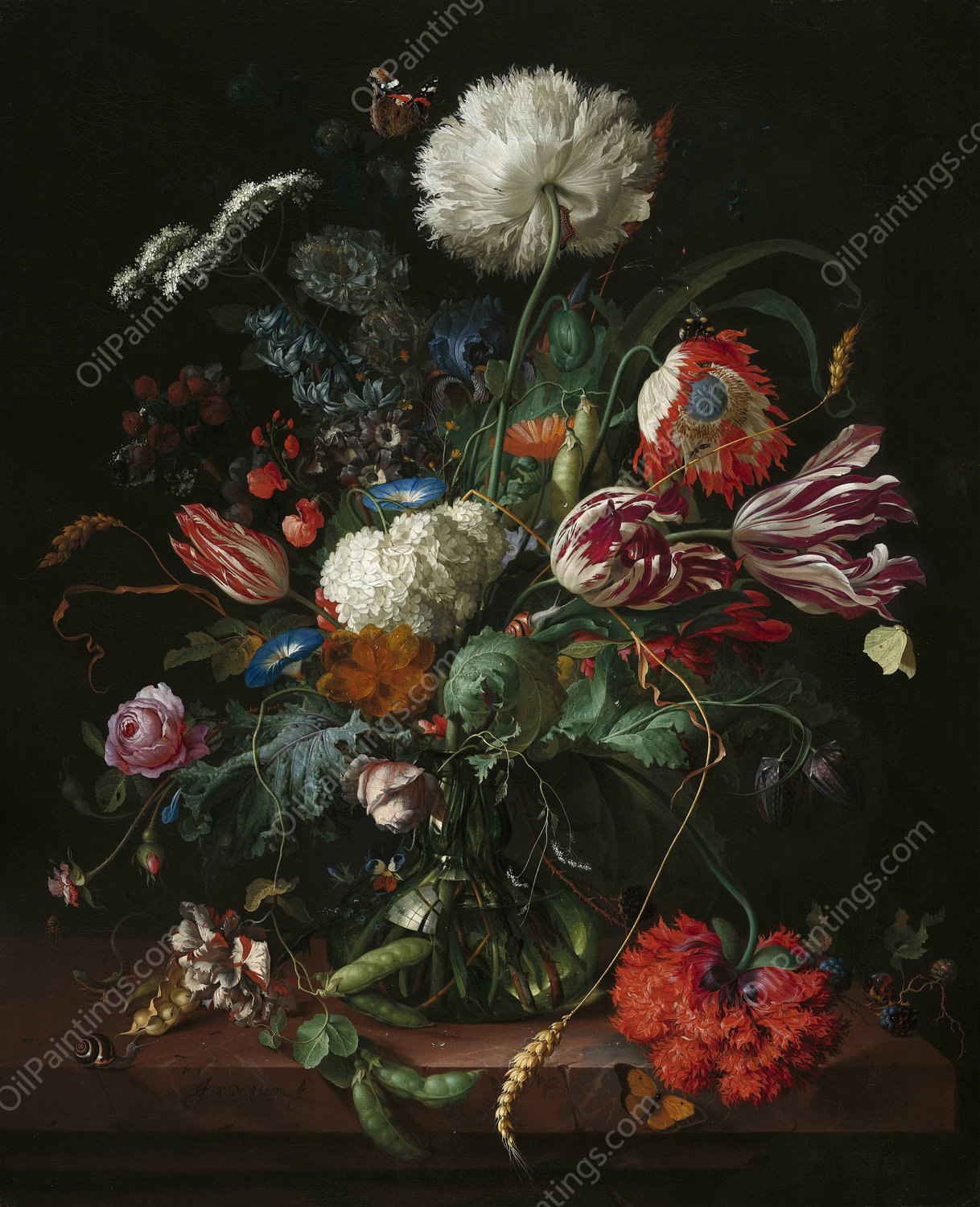 Vase of Flowers  by Jan Davidsz De Heem - Hand-Painted Oil Painting Reproduction