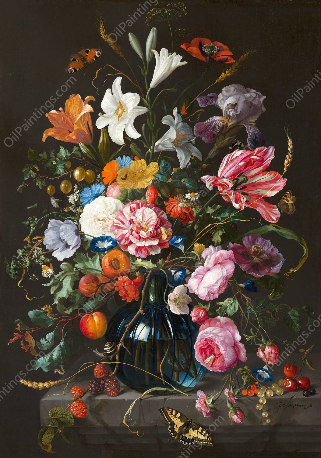 Vase of Flowers  by Jan Davidsz De Heem - Hand-Painted Oil Painting Reproduction