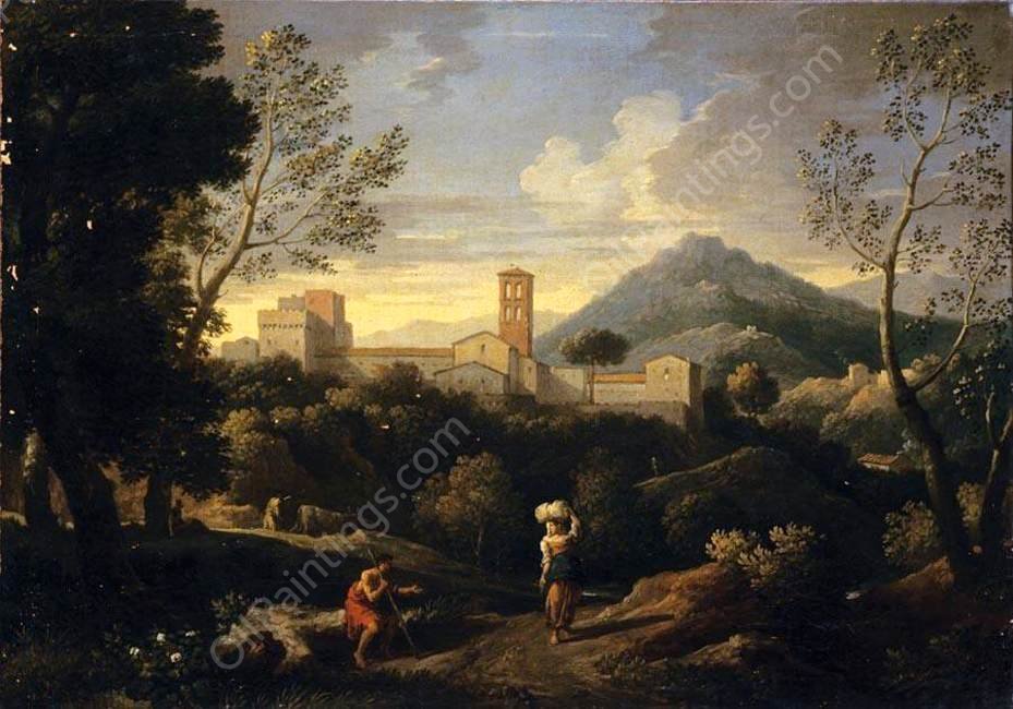 Classical Landscape with Figures by Jan Frans Van Bloemen - Hand-Painted Oil Painting Reproduction