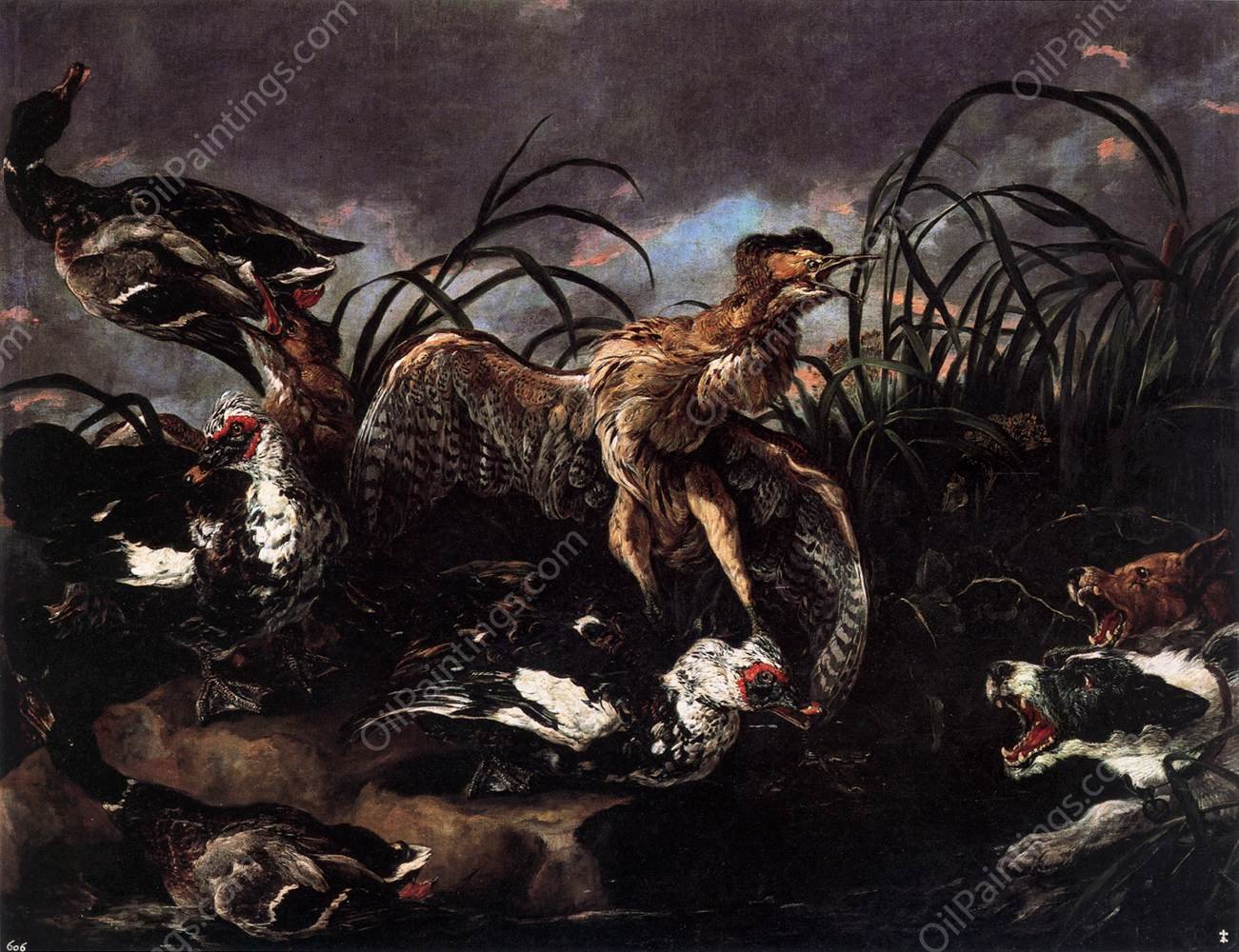 Ducks and Water Hens Surprised by Dogs by Jan Fyt - Hand-Painted Oil Painting Reproduction