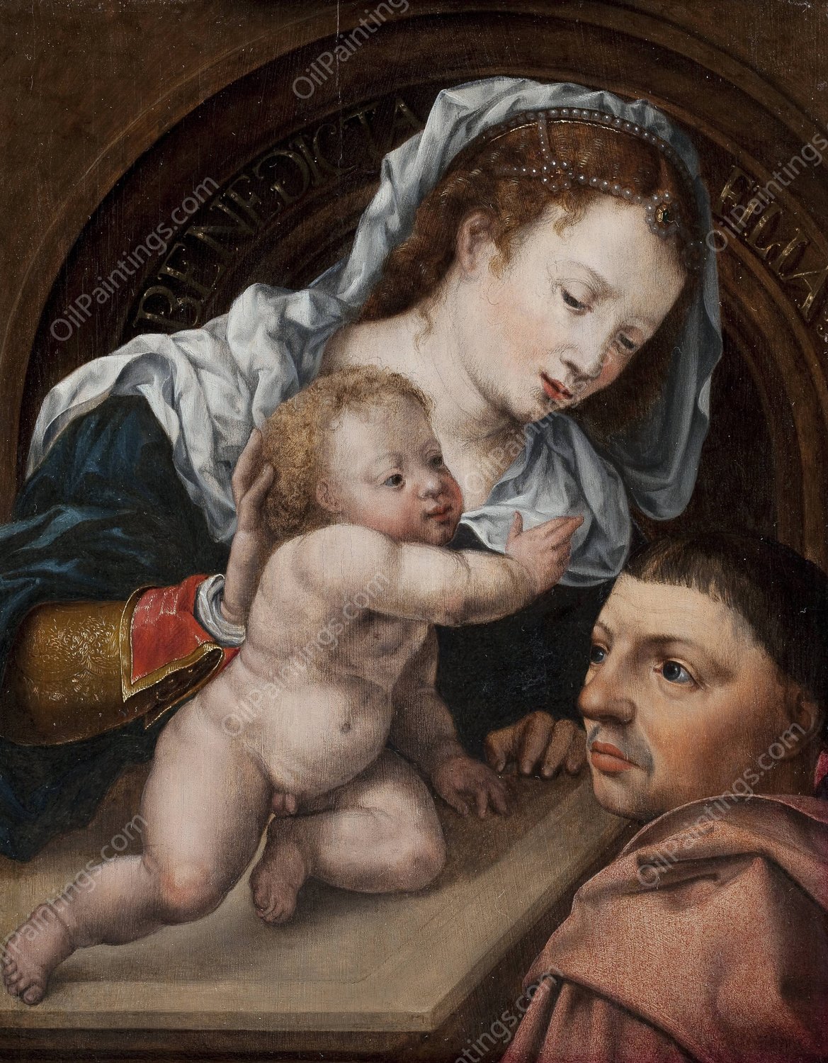Virgin and Child with a Patron  by Jan Gossaert - Hand-Painted Oil Painting Reproduction